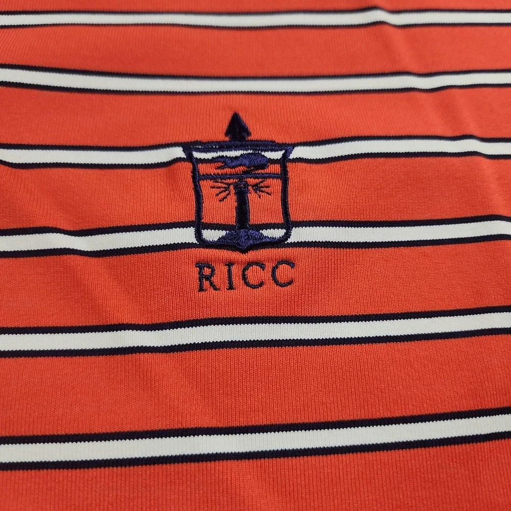 RLX Ralph Lauren Polo Shirt Men XL Orange Striped Rhode Island Country Club Golf